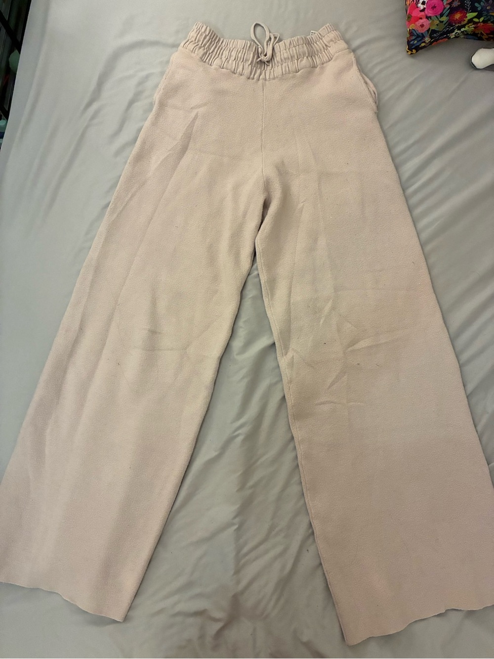 Zara Wide-Leg Knit Pants - Cream